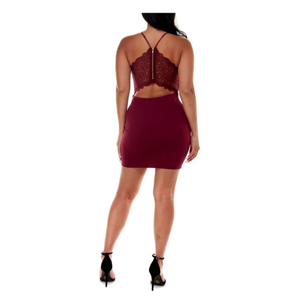 EMERALD SUNDAE Womens Burgundy Cut-out Back Cupped Short Dress XL - Picture 2 of 4